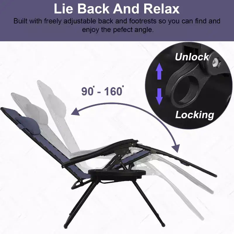 Chaise longue de patio pliante Zéro Gravité avec porte-gobelet