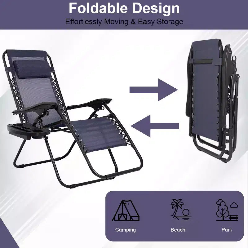 Chaise longue de patio pliante Zéro Gravité avec porte-gobelet