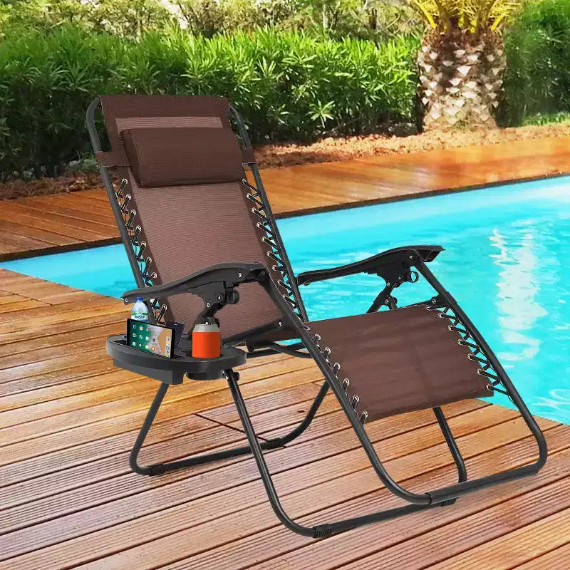 Chaise longue de patio pliante Zéro Gravité avec porte-gobelet
