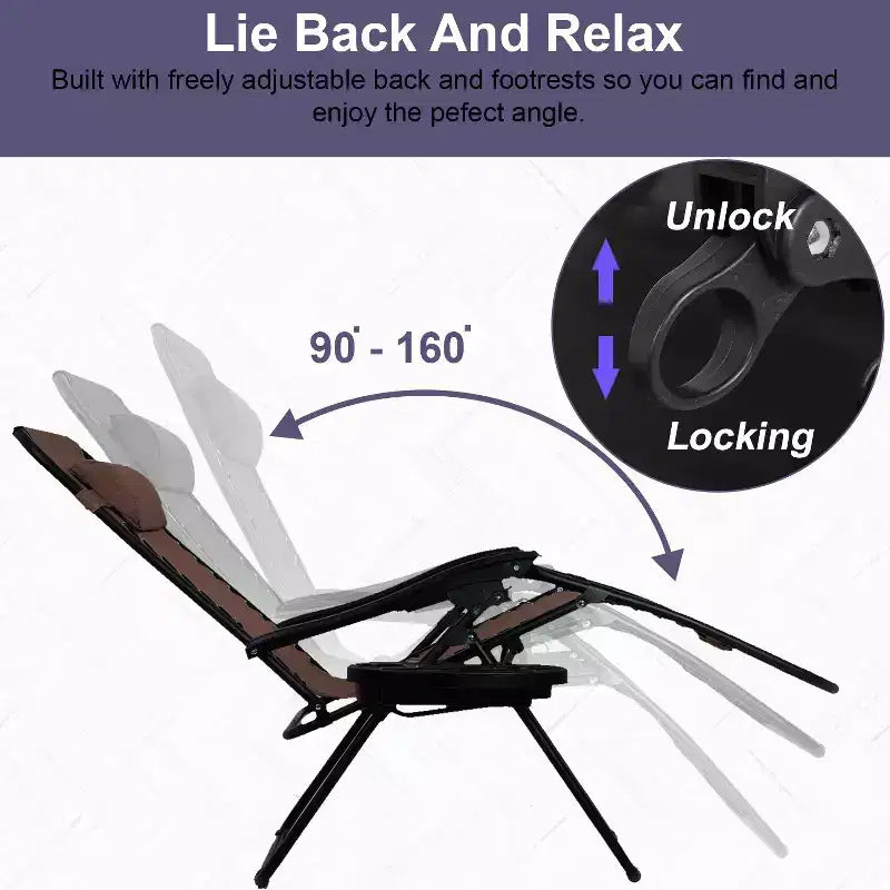 Chaise longue de patio pliante Zéro Gravité avec porte-gobelet