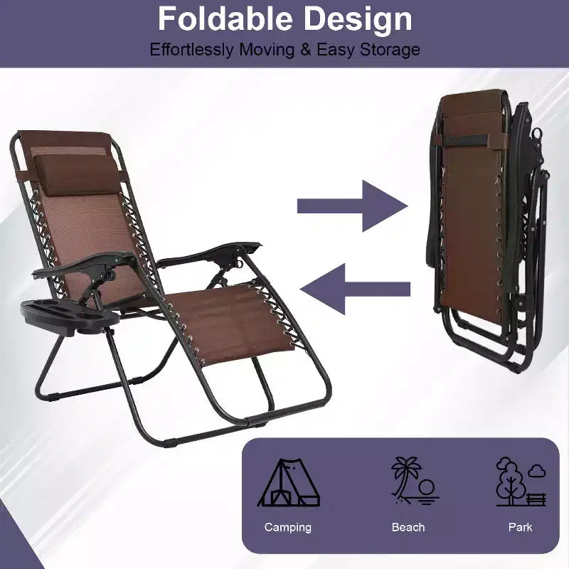 Chaise longue de patio pliante Zéro Gravité avec porte-gobelet