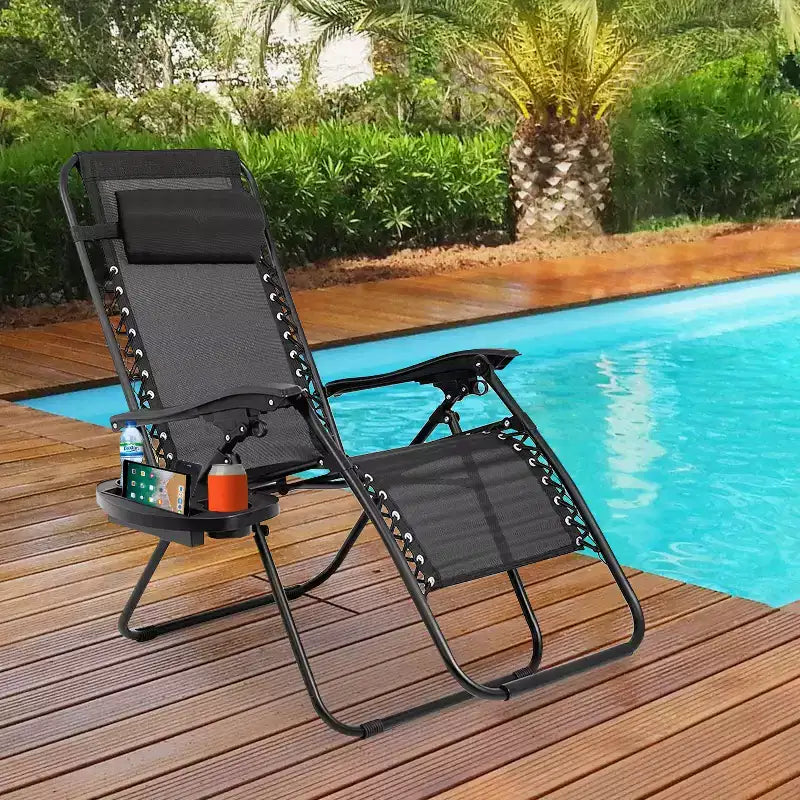 Chaise longue de patio pliante Zéro Gravité avec porte-gobelet