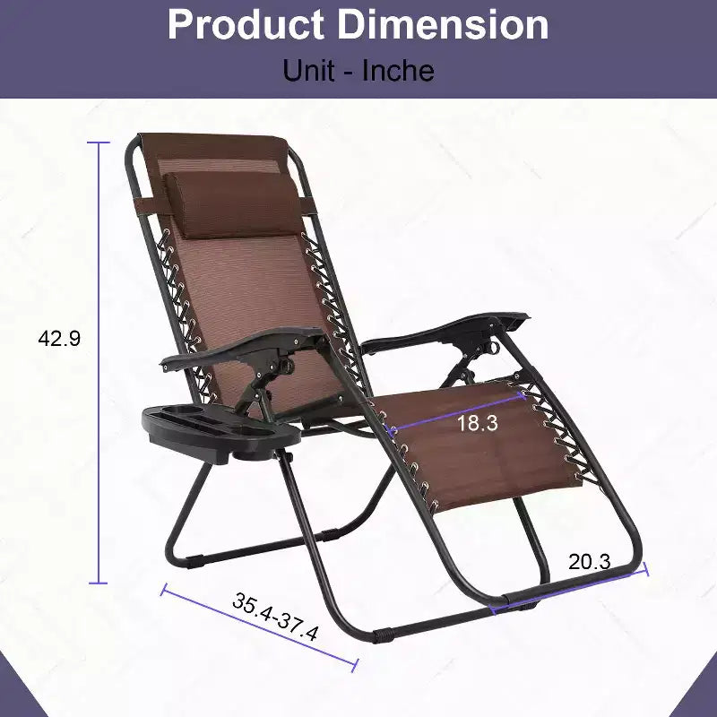 Chaise longue de patio pliante Zéro Gravité avec porte-gobelet