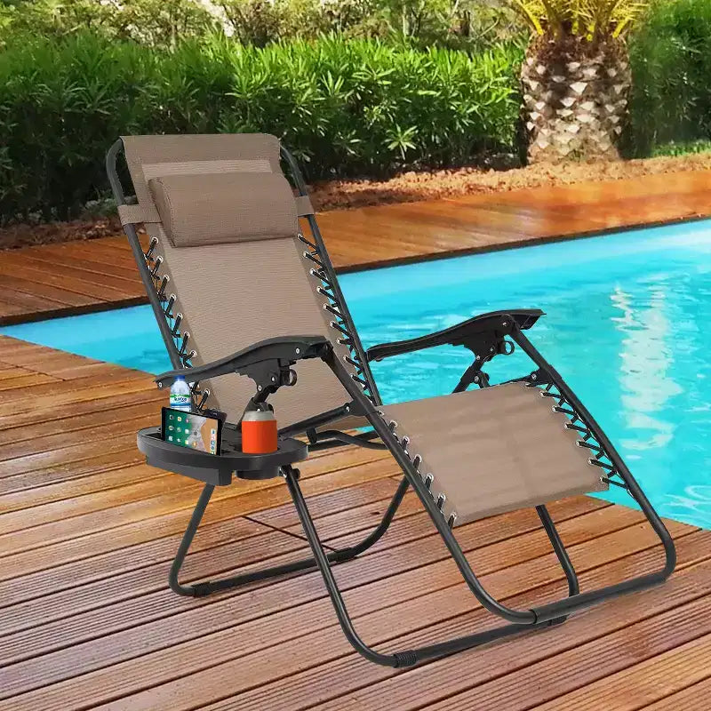 Chaise longue de patio pliante Zéro Gravité avec porte-gobelet