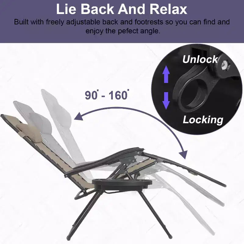 Chaise longue de patio pliante Zéro Gravité avec porte-gobelet