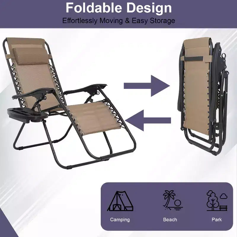 Chaise longue de patio pliante Zéro Gravité avec porte-gobelet