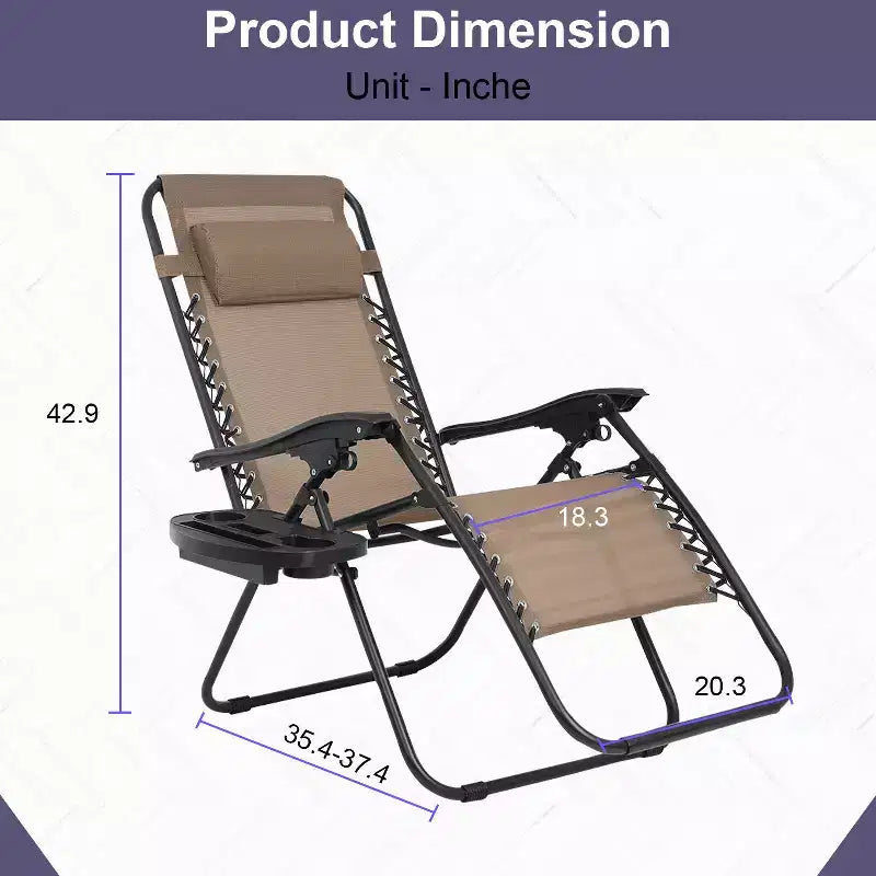 Chaise longue de patio pliante Zéro Gravité avec porte-gobelet
