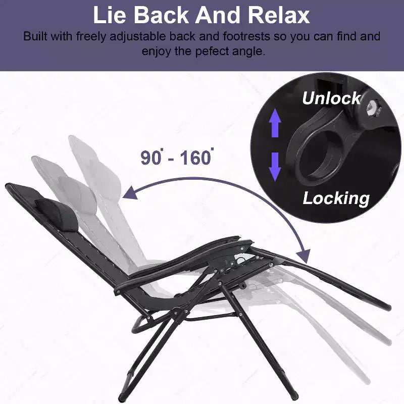 Chaise longue de patio pliante Zéro Gravité avec porte-gobelet