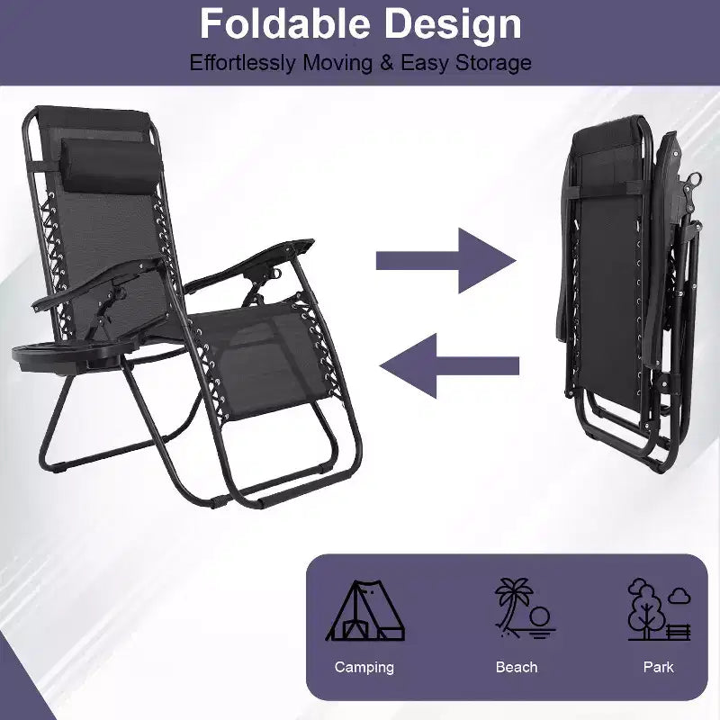 Chaise longue de patio pliante Zéro Gravité avec porte-gobelet