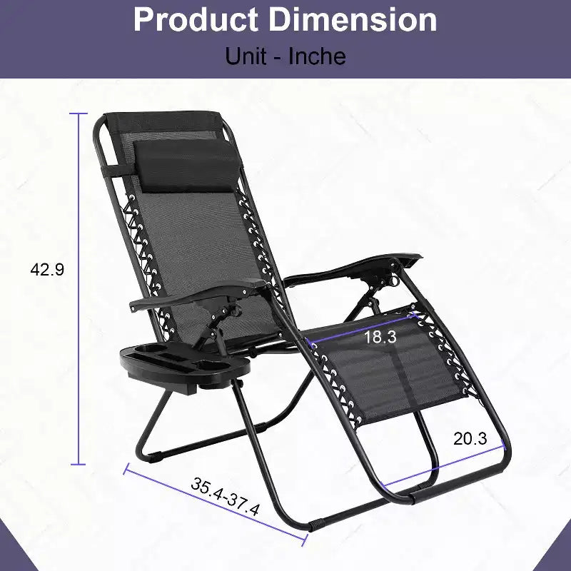 Chaise longue de patio pliante Zéro Gravité avec porte-gobelet