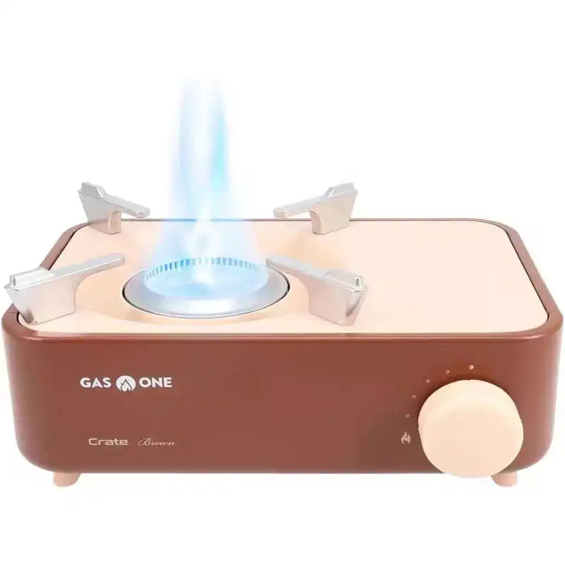 GasOne Butane Fuel Camp Stove - Crate Series - Mini Stove for Camping, Hiking  Portable Gas Stove with Spiral Flame, Brown