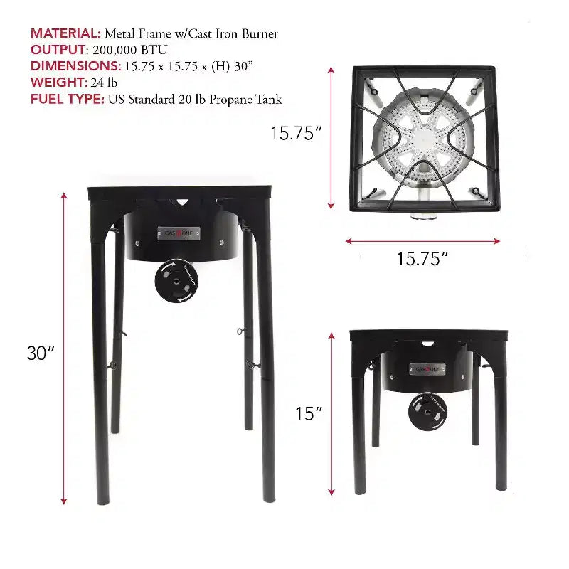 Réchaud à propane à brûleur unique pour l'extérieur avec hauteur réglable Régulateur haute pression et tuyau 0-20PSI Parfait pour la préparation du sirop d'érable Noir