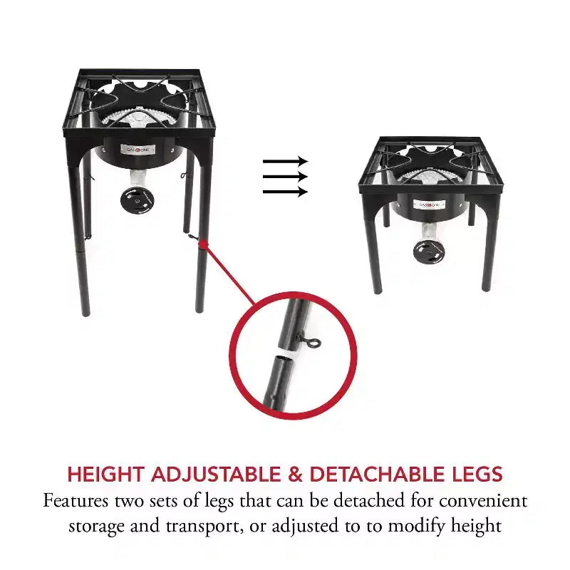 Réchaud à propane à brûleur unique pour l'extérieur avec hauteur réglable Régulateur haute pression et tuyau 0-20PSI Parfait pour la préparation du sirop d'érable Noir