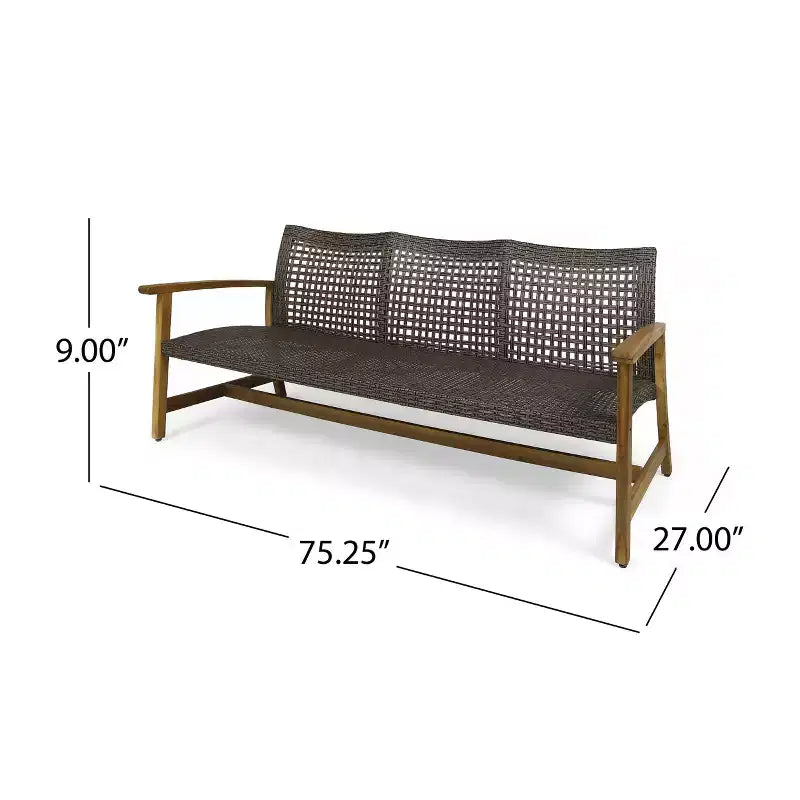 Canapé 3 places en bois d'acacia et rotin