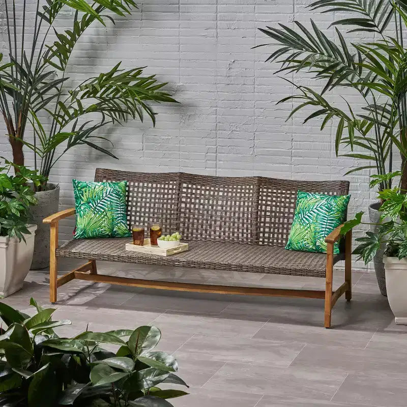 Christopher Knight Home Sewell Outdoor 85 Acacia Wood and Wicker 3 Seater Sofa