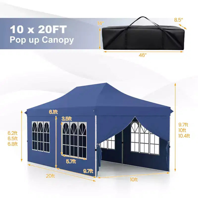 Auvent escamotable extérieur 10 x 20 PI avec 6 parois latérales, sac de transport Bleu/Noir/Gris/Blanc/Rose