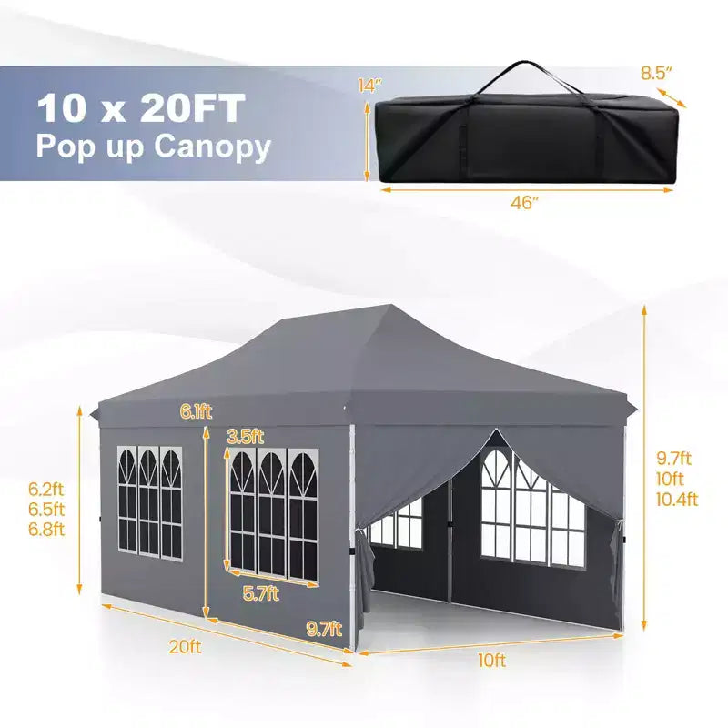 Auvent escamotable extérieur 10 x 20 PI avec 6 parois latérales, sac de transport Bleu/Noir/Gris/Blanc/Rose