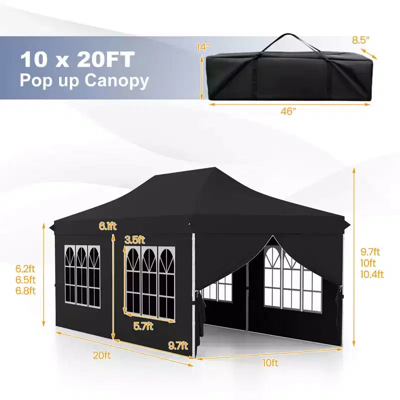 Auvent escamotable extérieur 10 x 20 PI avec 6 parois latérales, sac de transport Bleu/Noir/Gris/Blanc/Rose