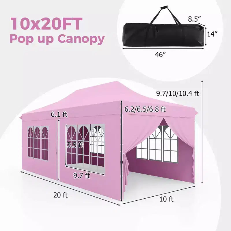 Auvent escamotable extérieur 10 x 20 PI avec 6 parois latérales, sac de transport Bleu/Noir/Gris/Blanc/Rose
