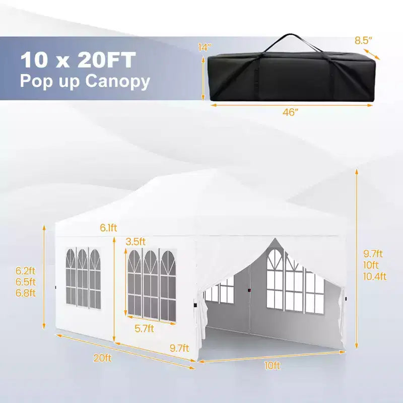 Auvent escamotable extérieur 10 x 20 PI avec 6 parois latérales, sac de transport Bleu/Noir/Gris/Blanc/Rose