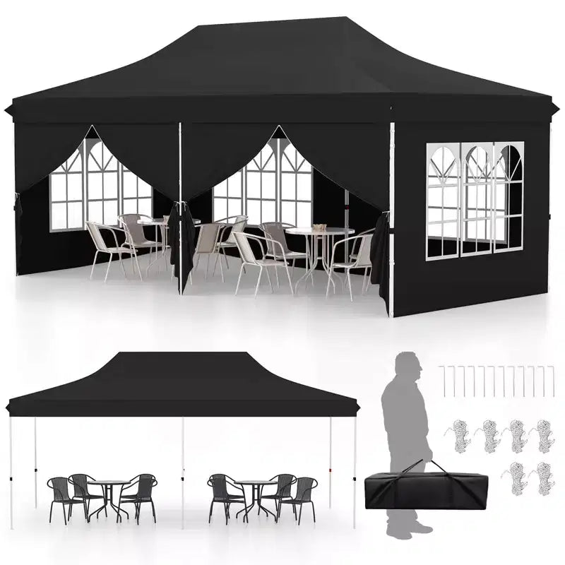 Costway 10 x 20FT Pop up Canopy Outdoor Canopy Tent with 6 Sidewalls Carrying Bag Blue/Black/Gray/White/Pink