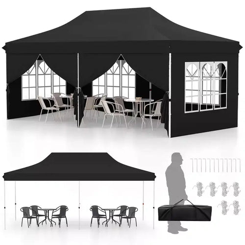 Costway 10 x 20FT Pop up Canopy Outdoor Canopy Tent with 6 Sidewalls Carrying Bag Blue/Black/Gray/White/Pink