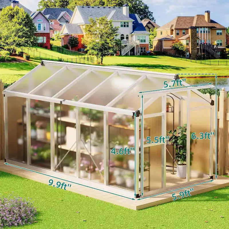 Serre d'extérieur, Serre en polycarbonate avec structure à montage rapide et lucarne de toit, Serres en aluminium résistantes pour jardin, pelouse