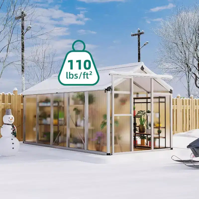 Serre d'extérieur, Serre en polycarbonate avec structure à montage rapide et lucarne de toit, Serres en aluminium résistantes pour jardin, pelouse