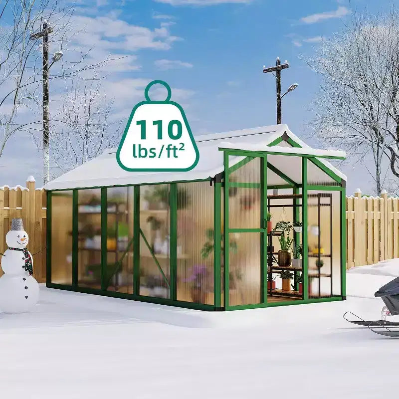 Serre d'extérieur, Serre en polycarbonate avec structure à montage rapide et lucarne de toit, Serres en aluminium résistantes pour jardin, pelouse