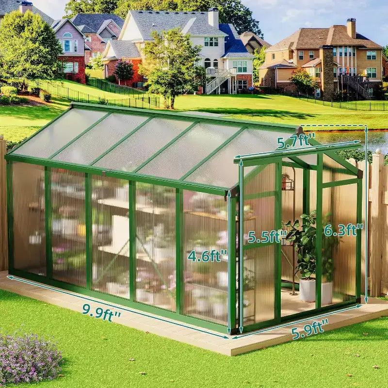 Serre d'extérieur, Serre en polycarbonate avec structure à montage rapide et lucarne de toit, Serres en aluminium résistantes pour jardin, pelouse