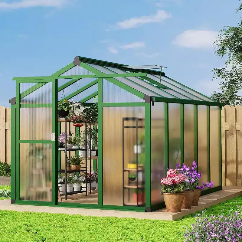 Garvee Greenhouse for Outdoors, Polycarbonate Greenhouse with Quick Setup Structure and Roof Vent, Aluminum Greenhouses Heavy Duty for Garden, Lawn