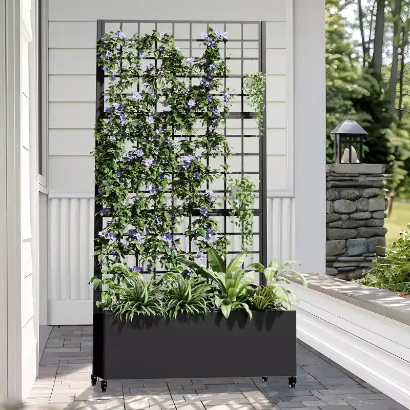 PexFix 72 in. H x 35 in. W Black Metal Rectangle Wall Planter Box with Trellis for Climbing Plants