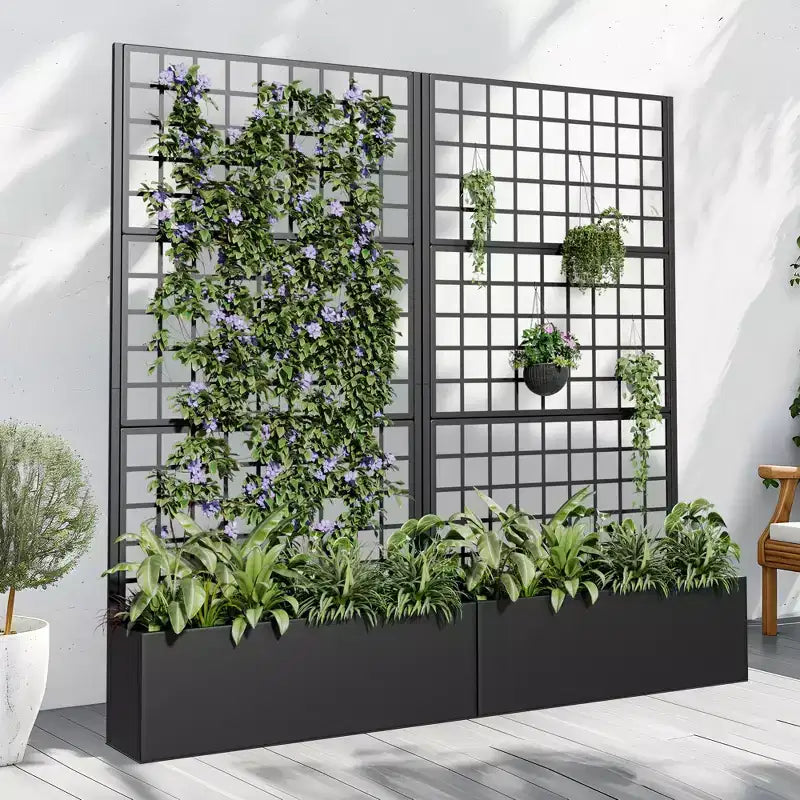 Jardinière murale rectangulaire en métal noir avec treillis pour plantes grimpantes, 183 cm (H) x 89 cm (L)