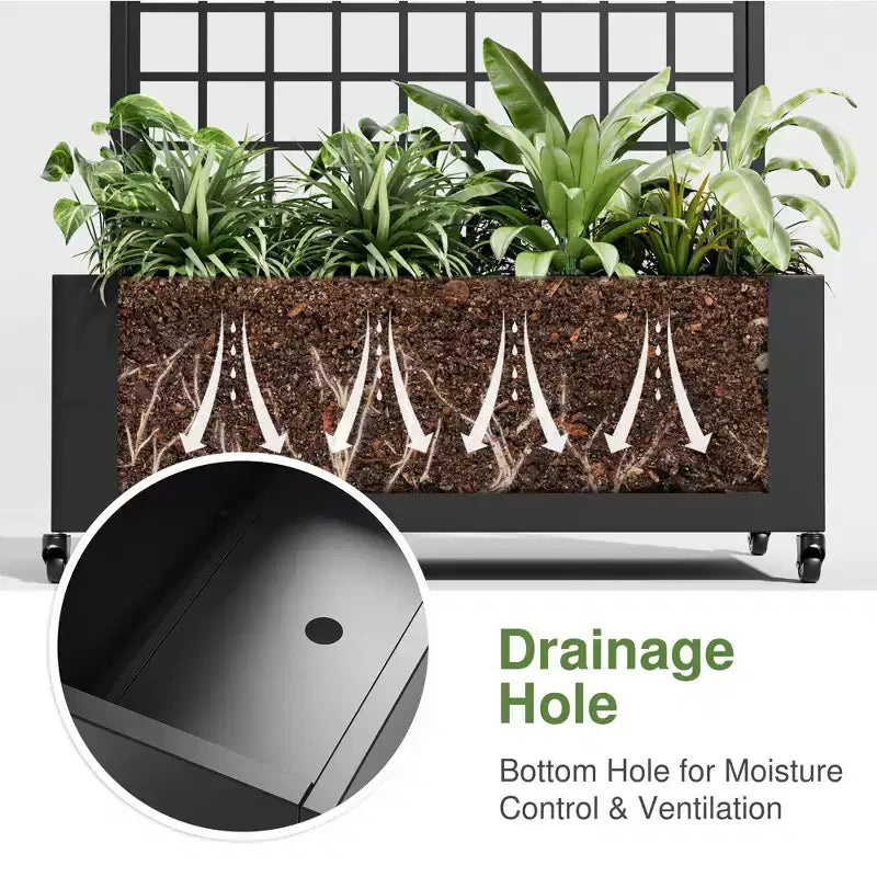 Jardinière murale rectangulaire en métal noir avec treillis pour plantes grimpantes, 183 cm (H) x 89 cm (L)