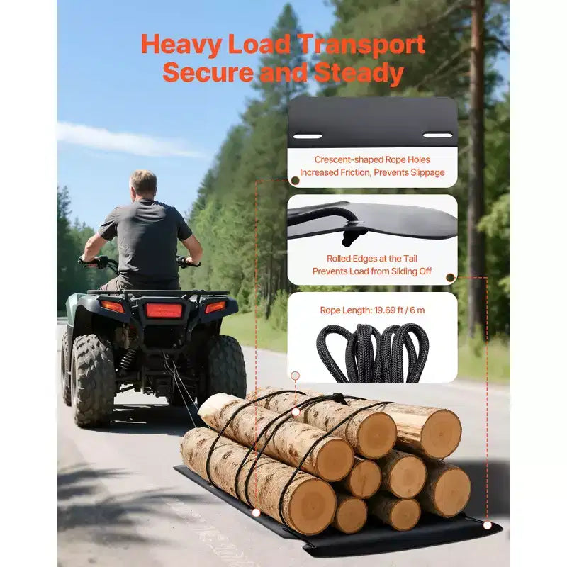 Traîneau de halage, 90 x 46 po, traîneau utilitaire robuste de 1500 lb, traîneau HDPE avec cordes et câbles de traction, transporteur de gibier pour utilisation manuelle et véhicule, noir