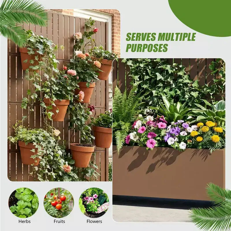 Jardinière d'extérieur rectangulaire en métal gris de 72 x 35 pouces avec cadre d'escalade