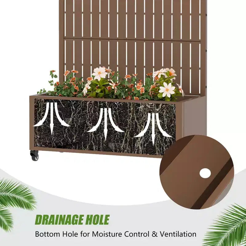 Jardinière d'extérieur rectangulaire en métal gris de 72 x 35 pouces avec cadre d'escalade
