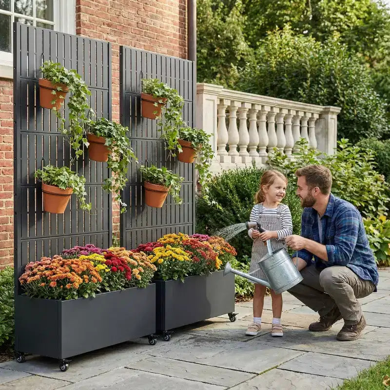 Jardinière d'extérieur rectangulaire en métal gris de 72 x 35 pouces avec cadre d'escalade