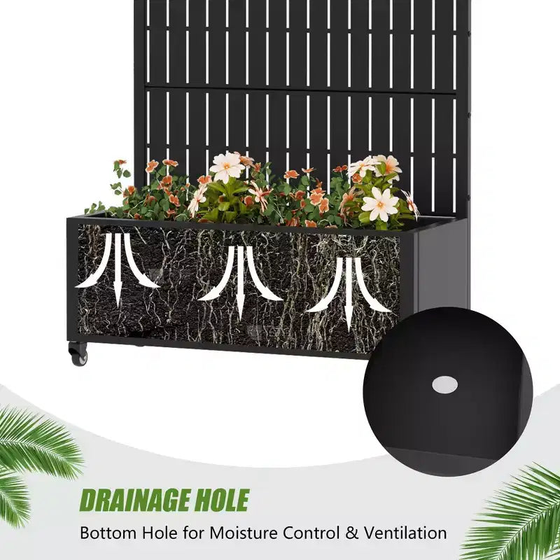 Jardinière d'extérieur rectangulaire en métal gris de 72 x 35 pouces avec cadre d'escalade