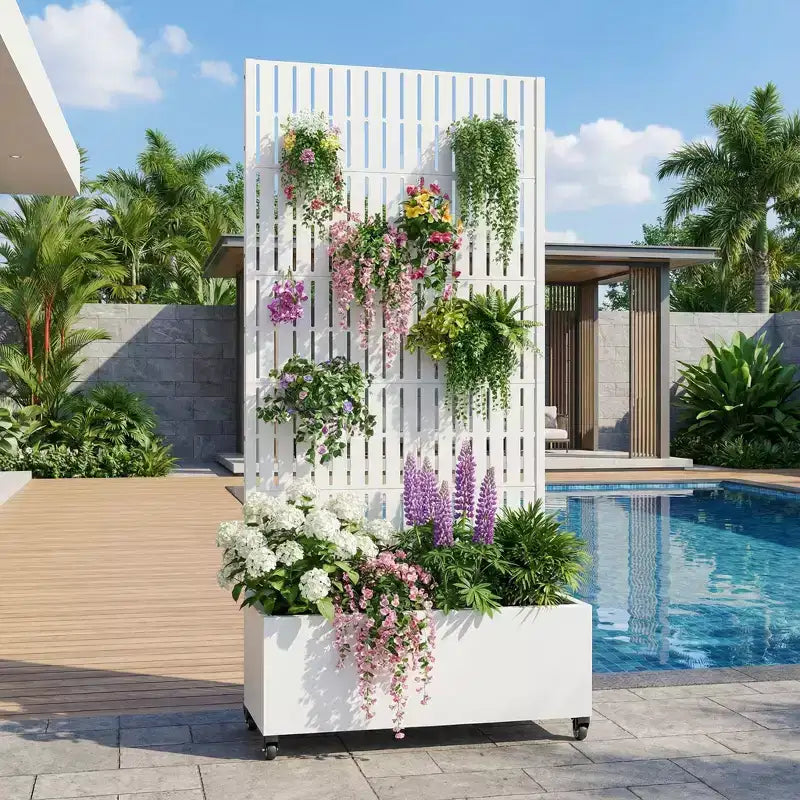 Jardinière d'extérieur rectangulaire en métal gris de 72 x 35 pouces avec cadre d'escalade