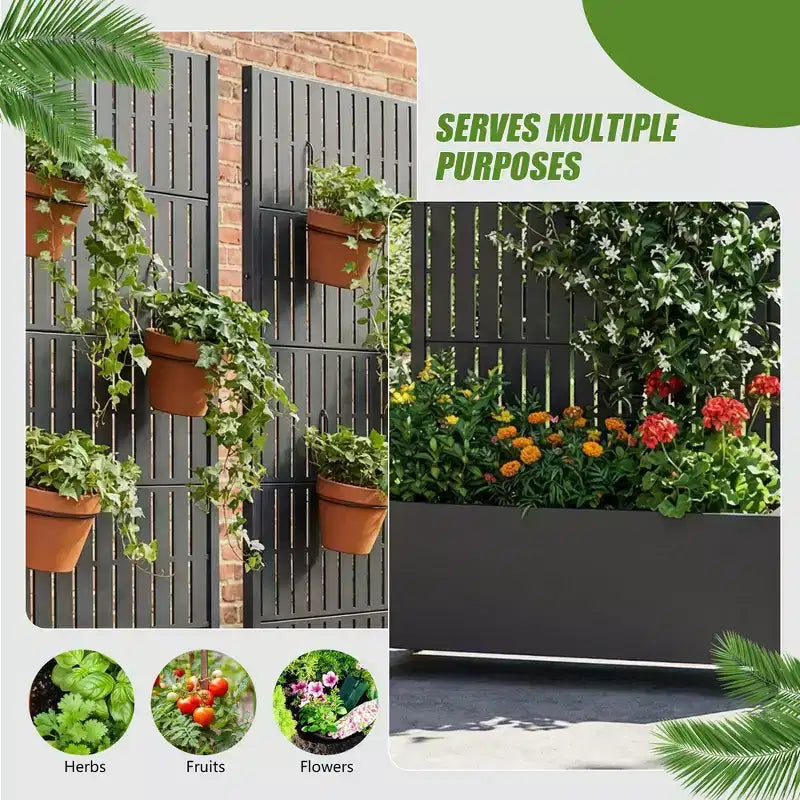 Jardinière d'extérieur rectangulaire en métal gris de 72 x 35 pouces avec cadre d'escalade