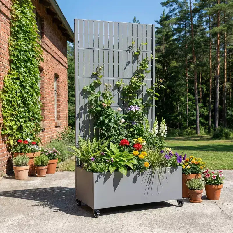 72 x 35 inch Gray Rectangular Metal Outdoor Planter Box with Climbing Frame
