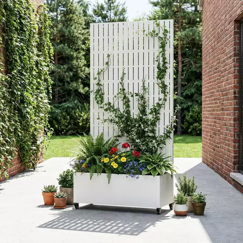 Jardinière d'extérieur rectangulaire en métal gris de 72 x 35 pouces avec cadre d'escalade
