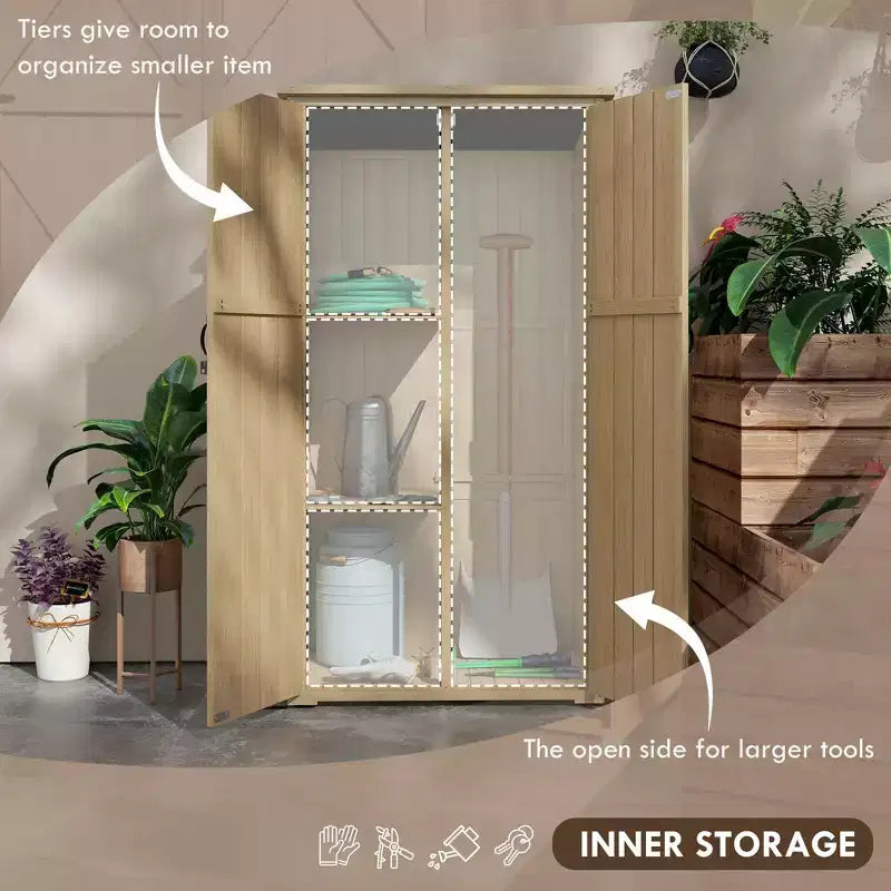 Abri de Jardin Extérieur en Bois avec Toit en Asphalte Imperméable et Portes Verrouillables, Naturel