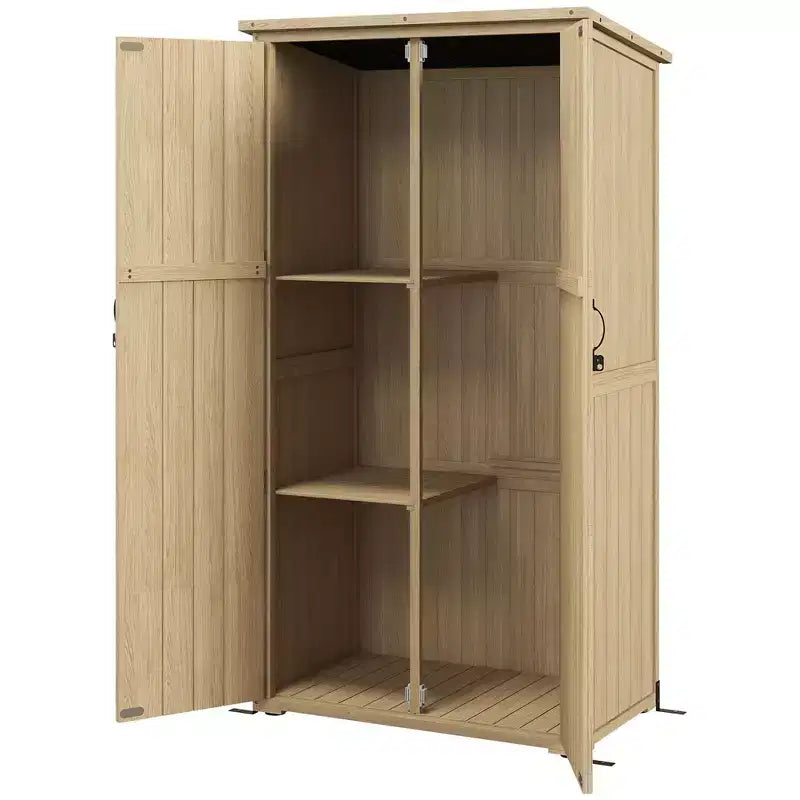 Abri de Jardin Extérieur en Bois avec Toit en Asphalte Imperméable et Portes Verrouillables, Naturel