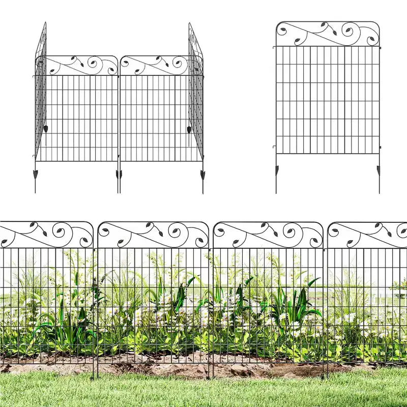 Garden Fence, 4 Pack Steel Fence Panels, 11.5' L x 43 H, Rust-Resistant Decorative Border Flower Edging for Yard, Landscape, Patio, Square Vines