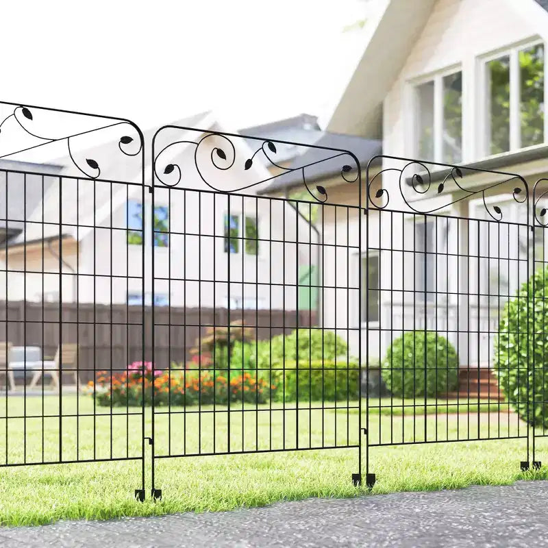 Clôture de Jardin, Lot de 4 Panneaux de Clôture en Acier, 3,5 m L x 1,1 m H, Bordure Décorative Résistante à la Rouille pour Jardin, Aménagement Paysager, Patio, Vignes Carrées