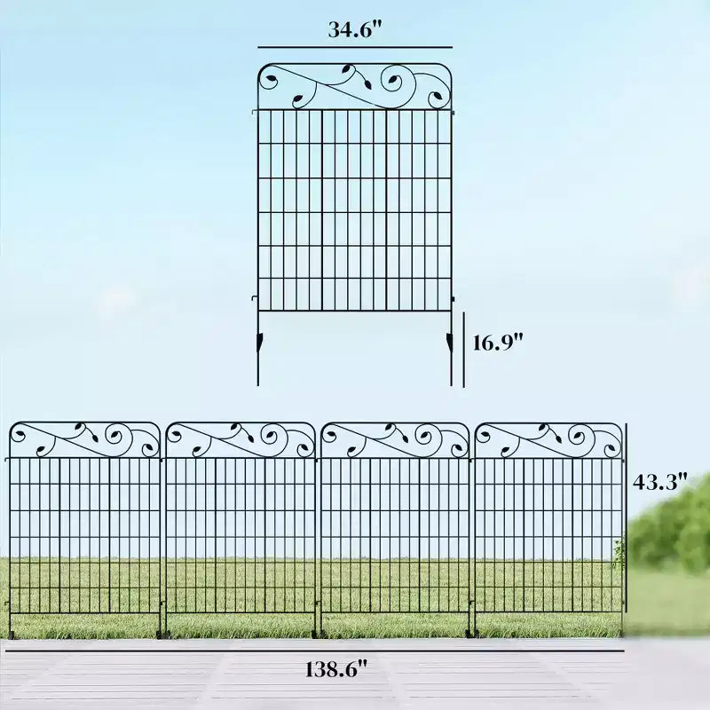 Clôture de Jardin, Lot de 4 Panneaux de Clôture en Acier, 3,5 m L x 1,1 m H, Bordure Décorative Résistante à la Rouille pour Jardin, Aménagement Paysager, Patio, Vignes Carrées