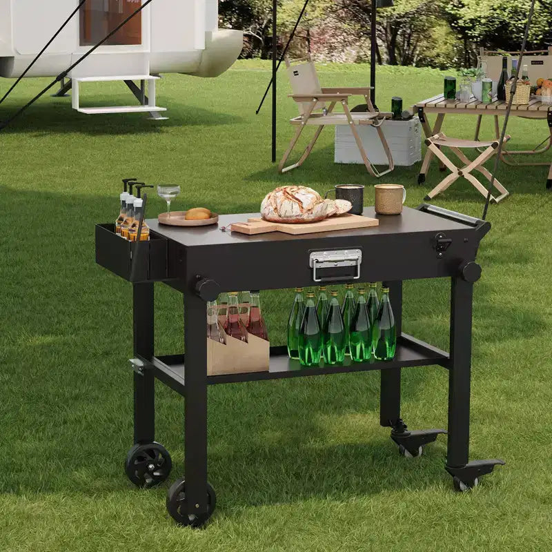 Chariot de desserte pour barbecue d'extérieur, Table de barbecue d'extérieur 440 LBS, Support de plancha 31x17 po, Chariot pliant portable avec roues