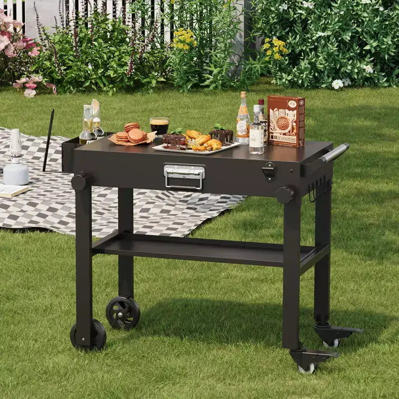Chariot de desserte pour barbecue d'extérieur, Table de barbecue d'extérieur 440 LBS, Support de plancha 31x17 po, Chariot pliant portable avec roues